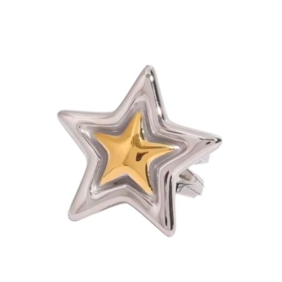 New ANTHRO Gold and Silver Star Dual Tone Open Back Adjustable Ring - Picture 1 of 8